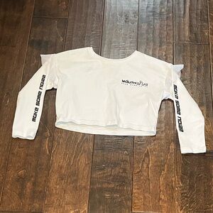 White Long Sleeve Kids Crop Top w Ruffles